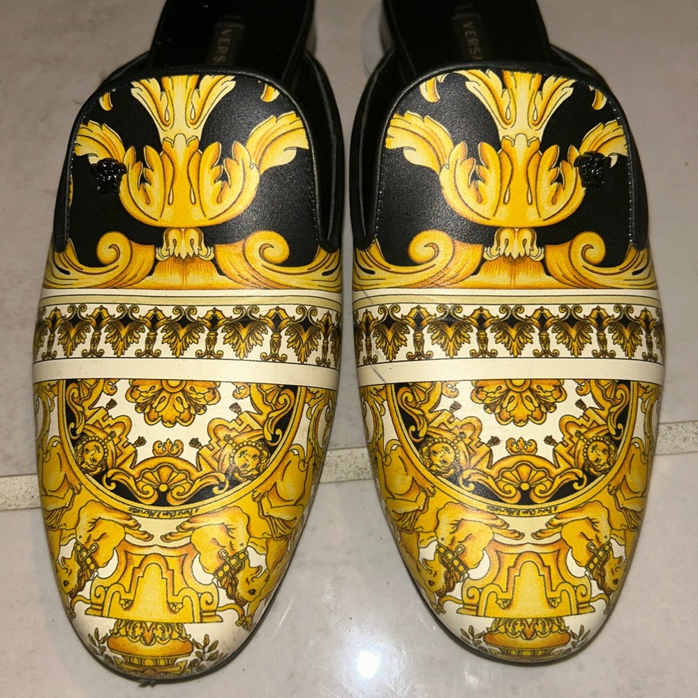 Versace Black and Gold Baroque Loafers
